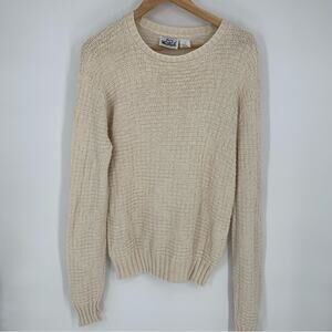 Woolrich Vintage Men Sweater Made In The USA Grandpa Basket Weave Stitch Cream L